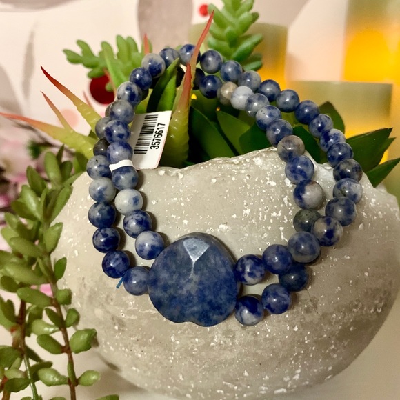 Sold Blue Jasper Beaded Double Strand Stretch Bracelet - Picture 2 of 6